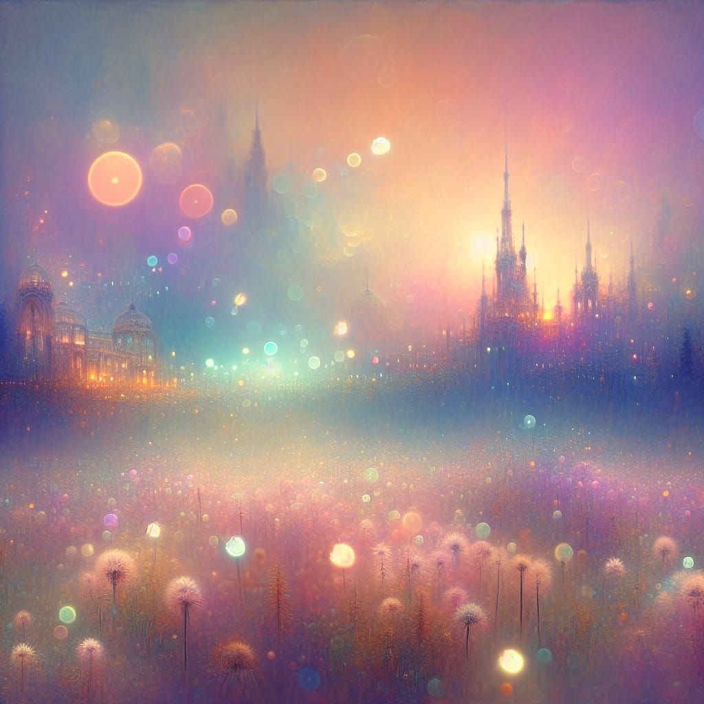 Dreamy Watercolor Landscape with Fading Gothic Spires
