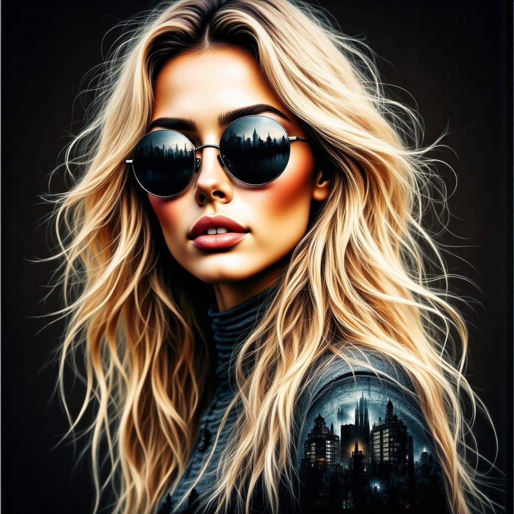 Glamorous City Woman in Double Exposure Silhouette Art