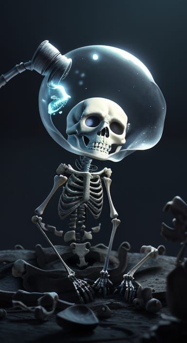 Adorable Skeleton's Sad Party in Pixar Style
