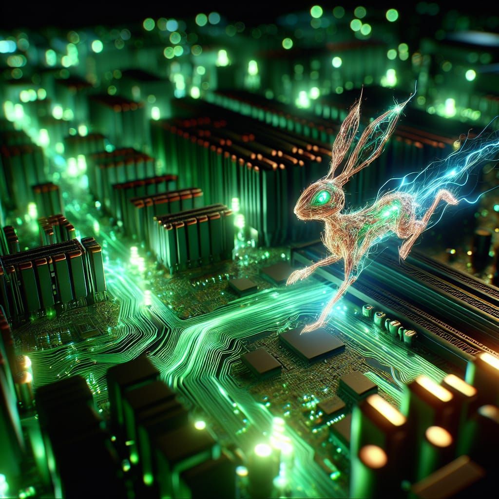 Electrified Copper Rabbit Races Through Computer Circuits