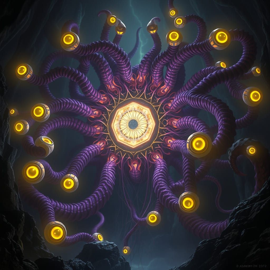 Majestic, Otherworldly Creature with Glowing Eye in Dark Mys...