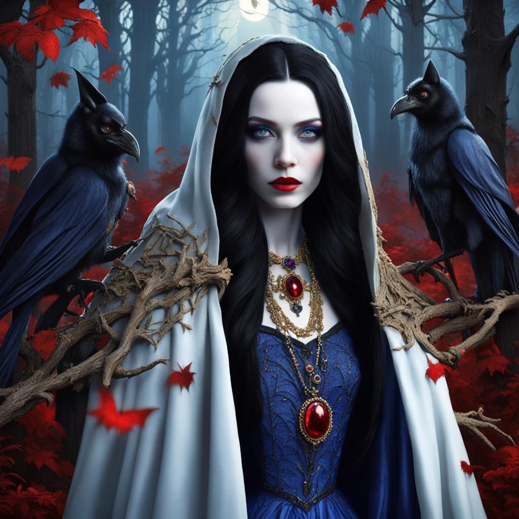 Vampire Woman in Sapphire Gown, Fantasy Art