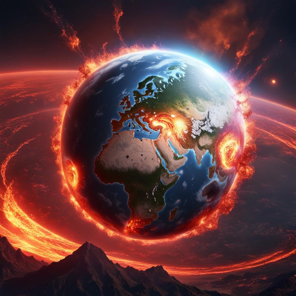 Flaming Red Eye in Space, Digital Art