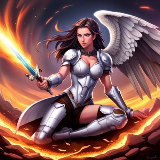 Anime Angel Warrior with Laser Gun