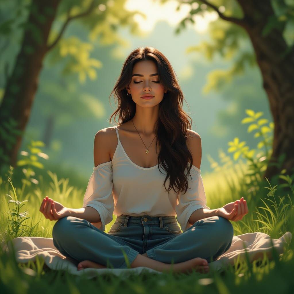 Meditative Woman in Serene Landscape