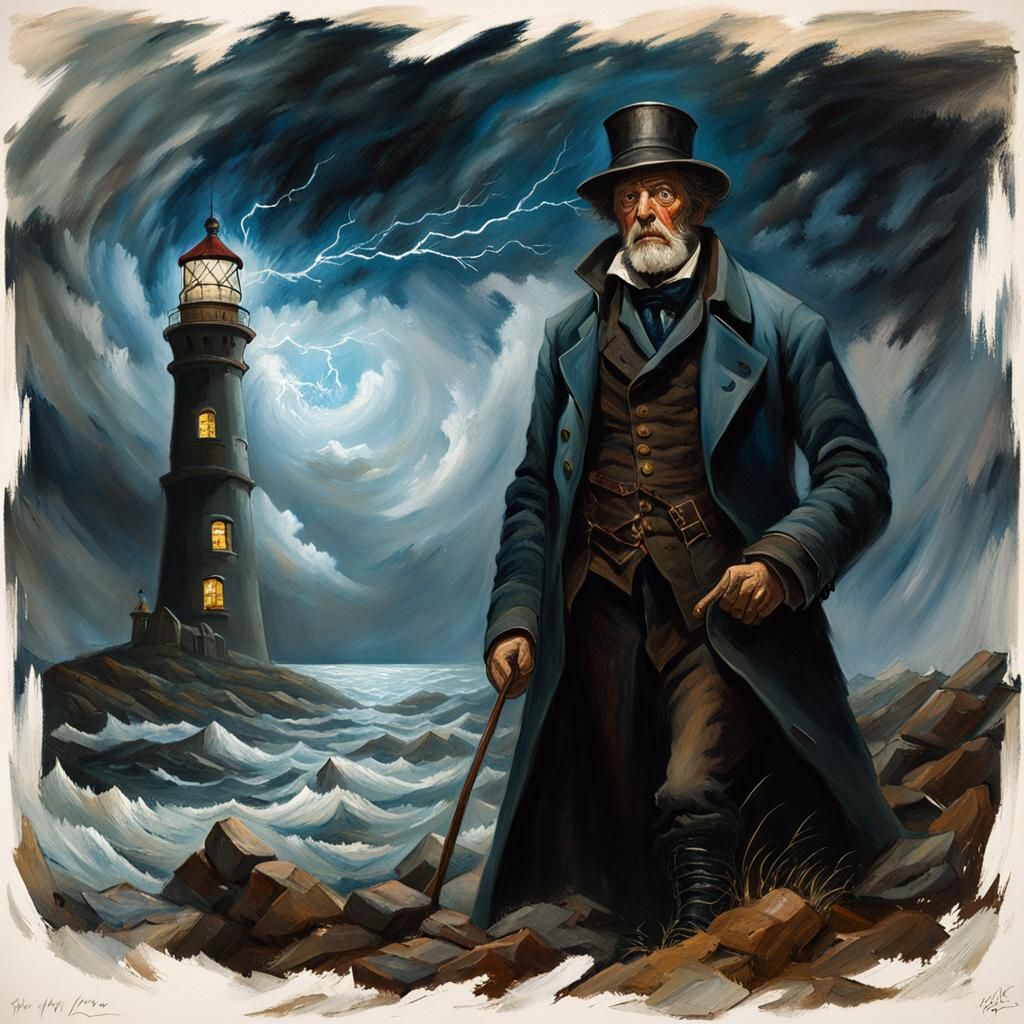 Creepy Lighthouse Keeper in Impressionist Style