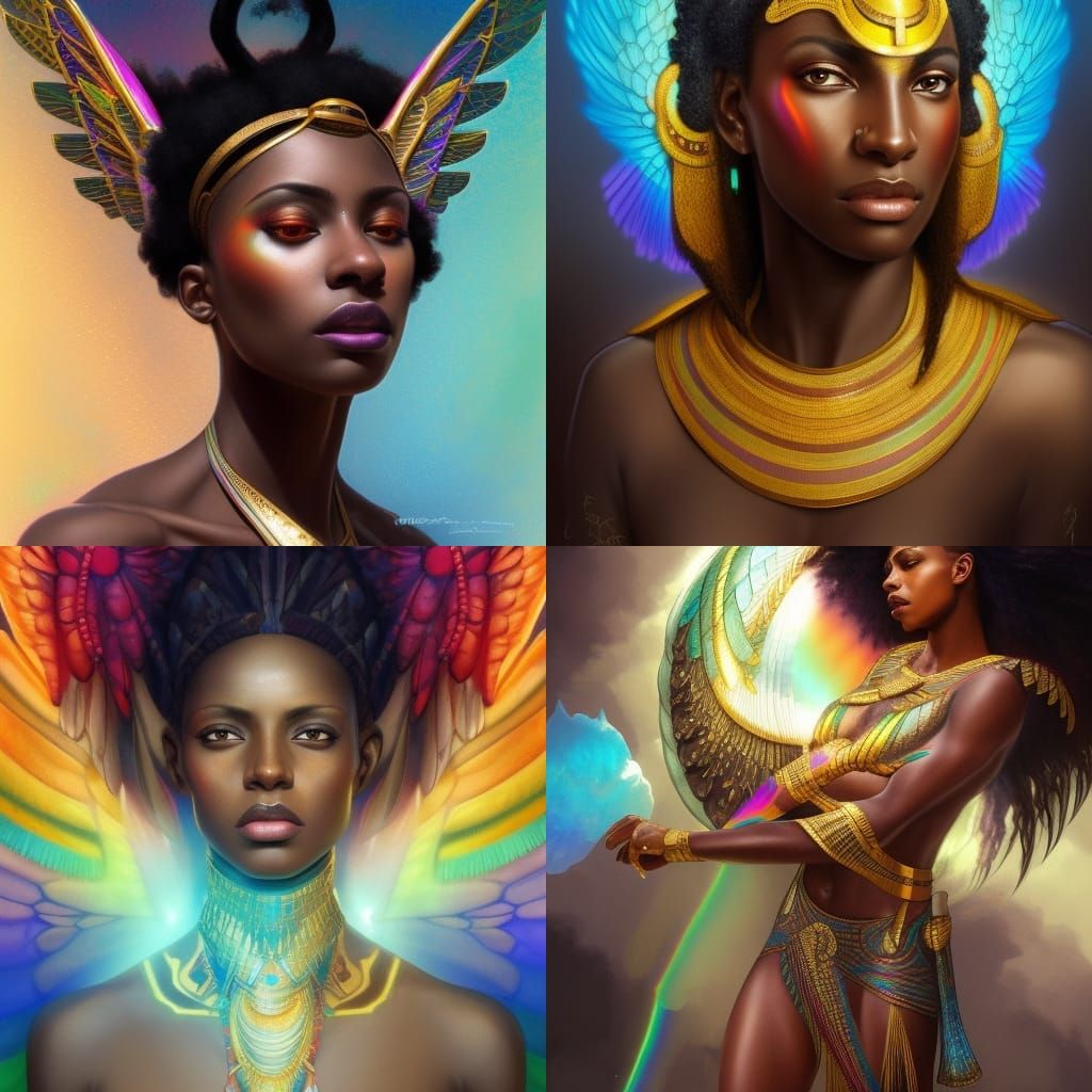 Goddess Maat Portrait with Rainbow Scales, Detailed Digital ...