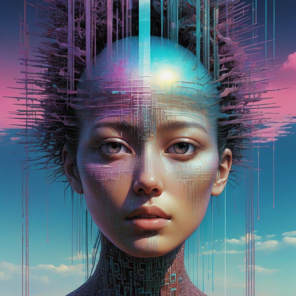 Digital Hyperrealism: Holographic Vaporwave Glitch