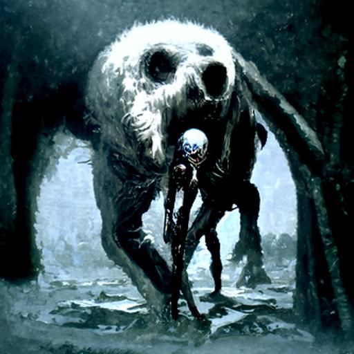 Horror Skull-Headed Creature with Long Arms