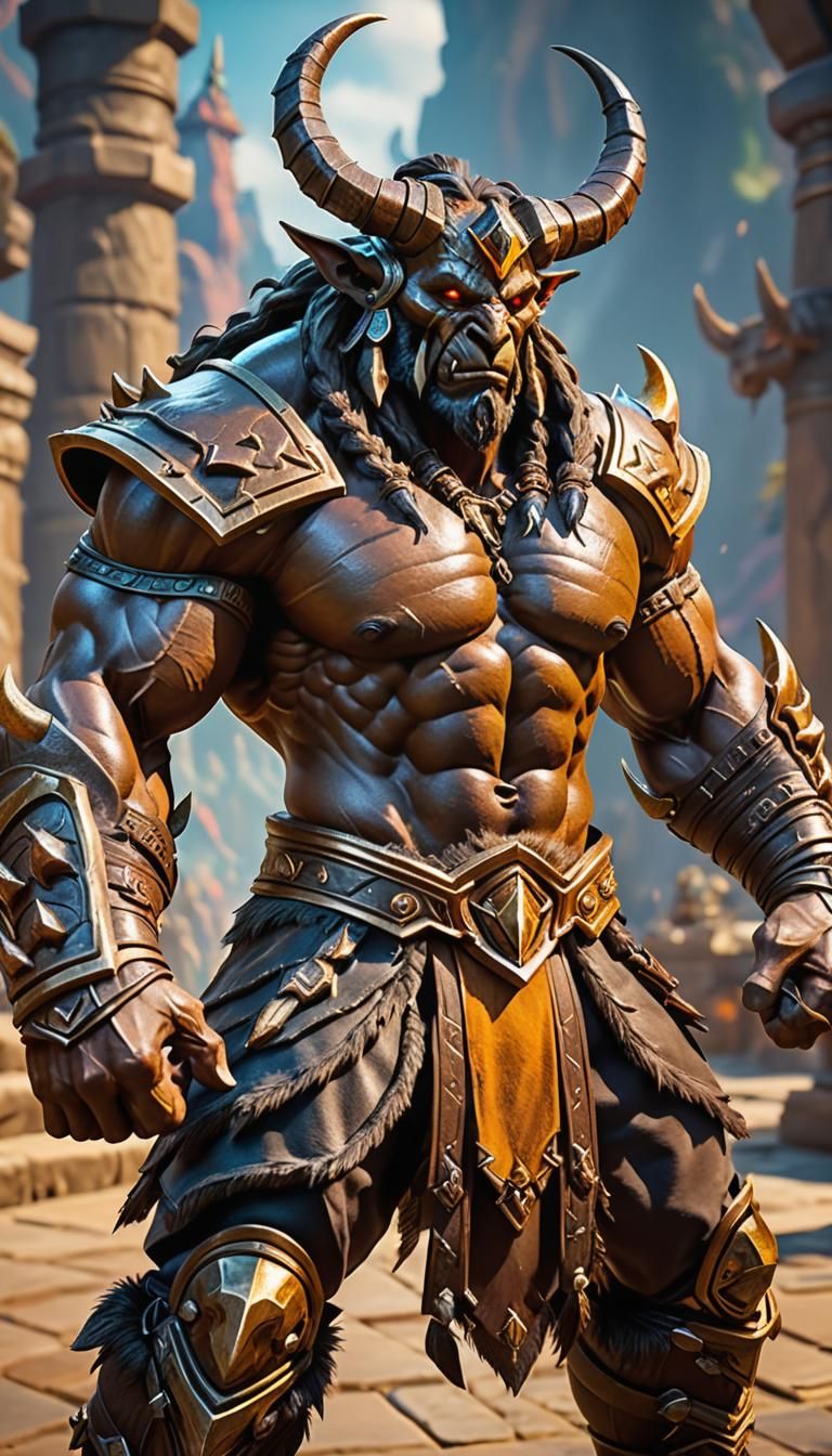 Hyperrealistic Minotaur in Warcraft Style