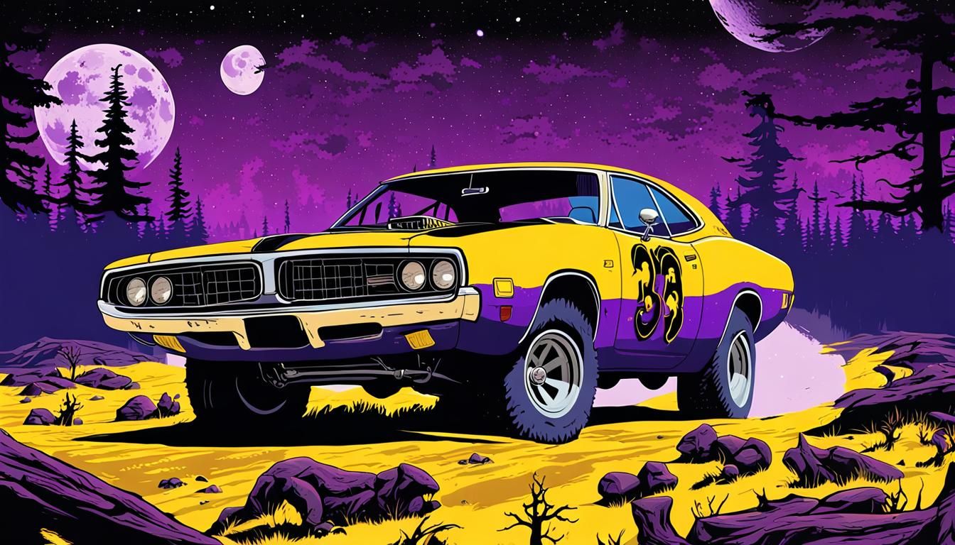 A 1983 Dodge Charger I. An od colored forest