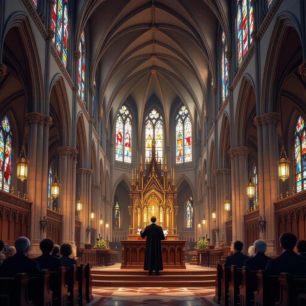 Reformed Pastor Preaching in Historic Cathedral Digital Art