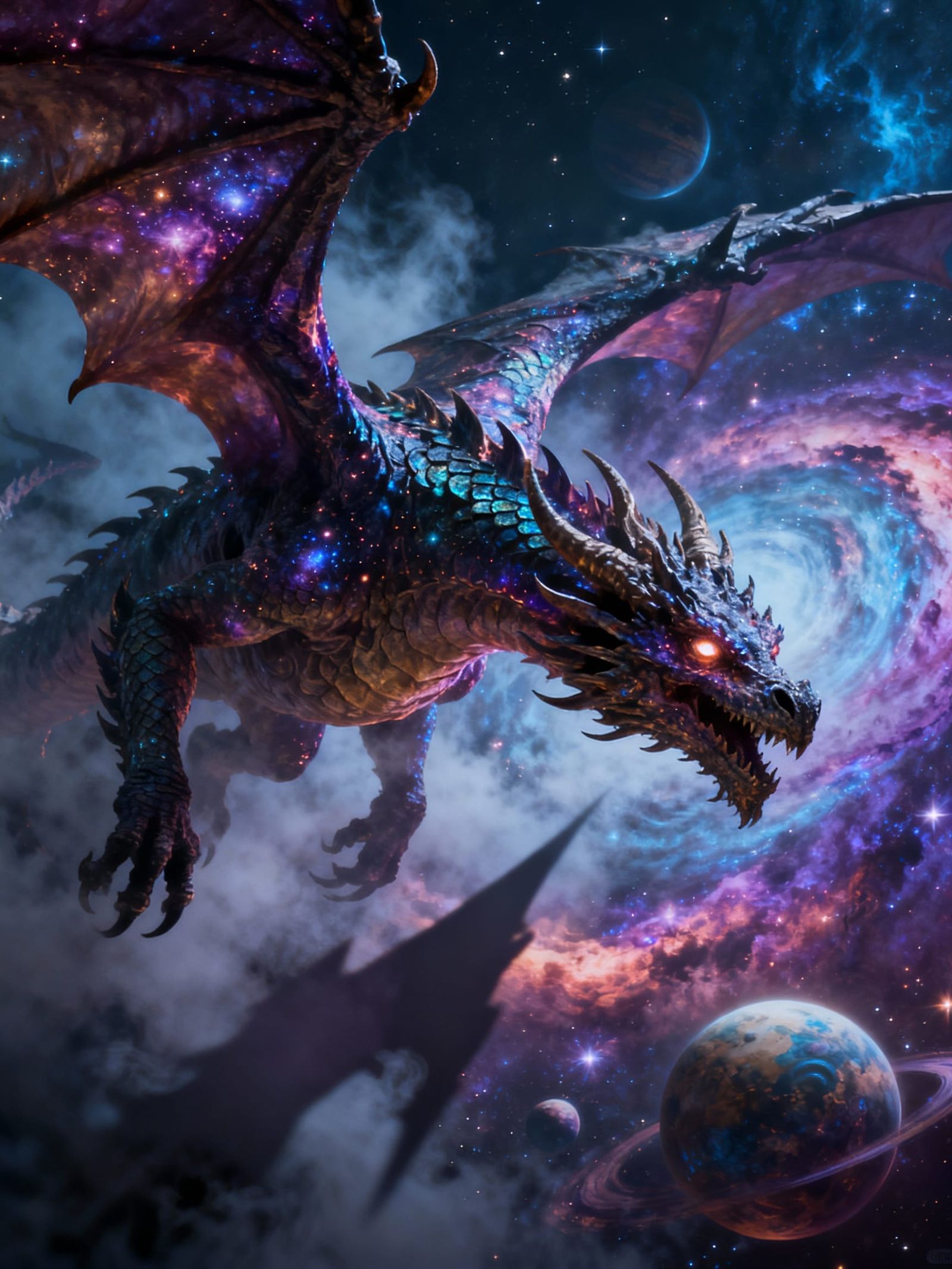 Cosmic Dragon Soars Through Vibrant Nebula in Hyperrealistic...
