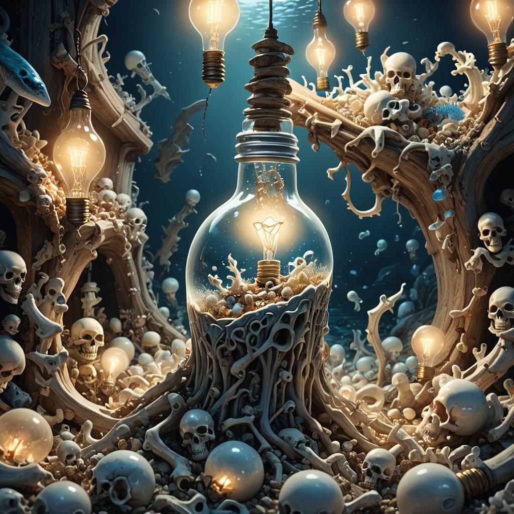 Giant Emerges from Bottle with Ocean Light Bulb