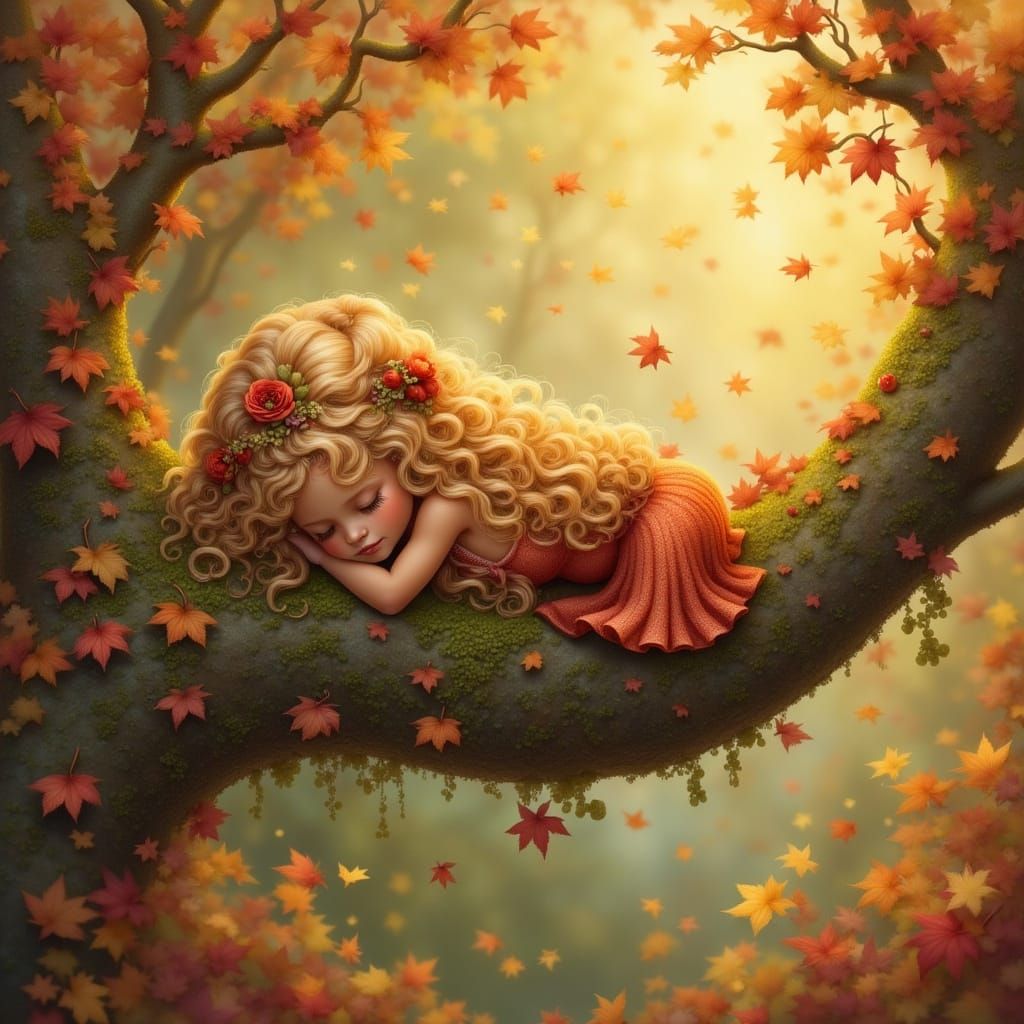 Autumn Fairy Sleeping on Twinkling Branch