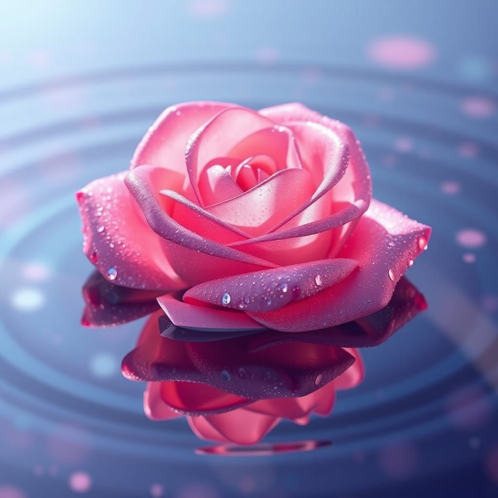 Crystal Rose Floating on Water: 3D Anime Art