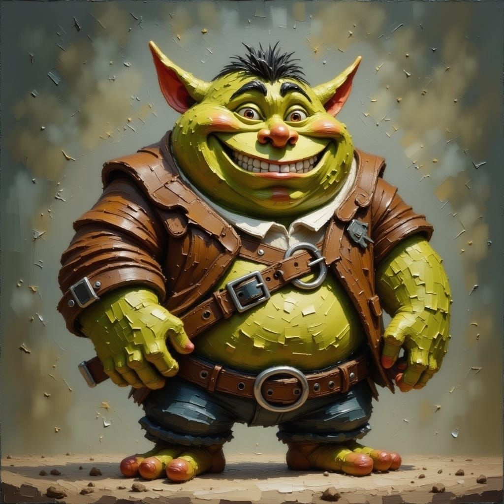 Chubby Orc with Cheeky Grin and Sharp Teeth in Cartoon Style