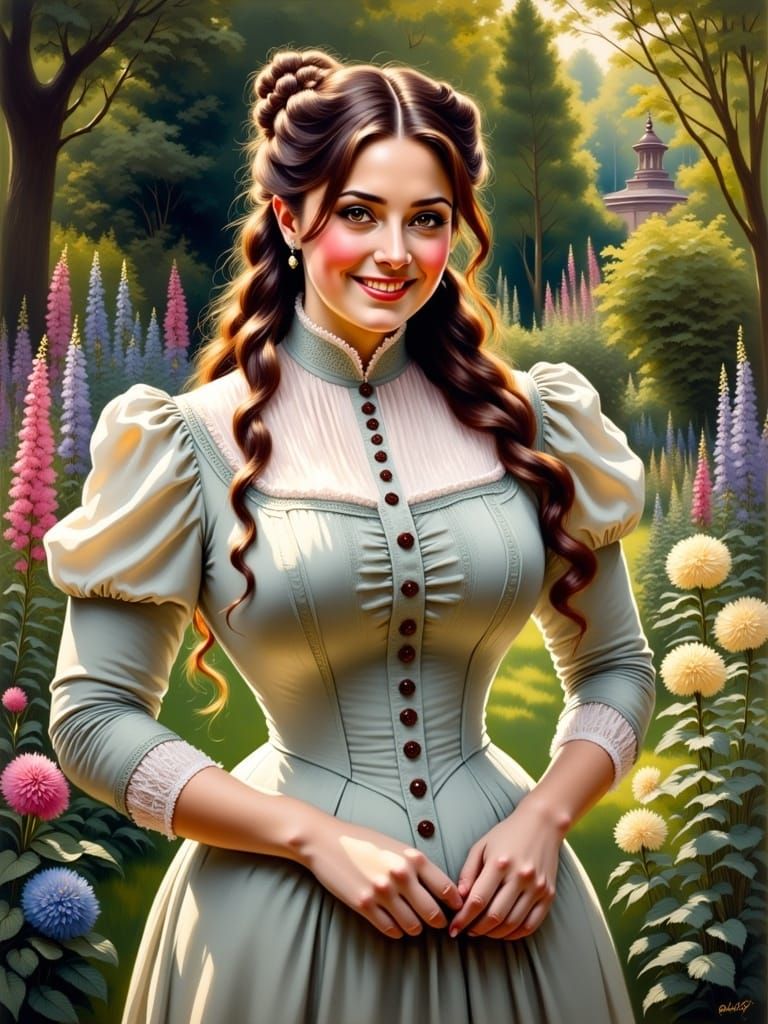 Elegant Victorian Woman in a Beautiful Garden