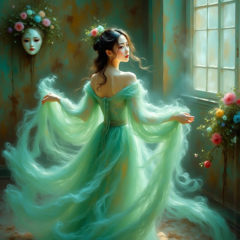 Asian Beauty in Whimsical Gown Dances with Chiffon