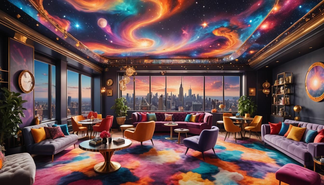 Maximalist Penthouse Interior with Cosmic Design