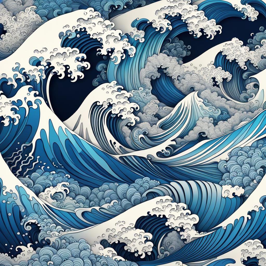 Abstract Fractal Wave with Zentangle and 3D Shading