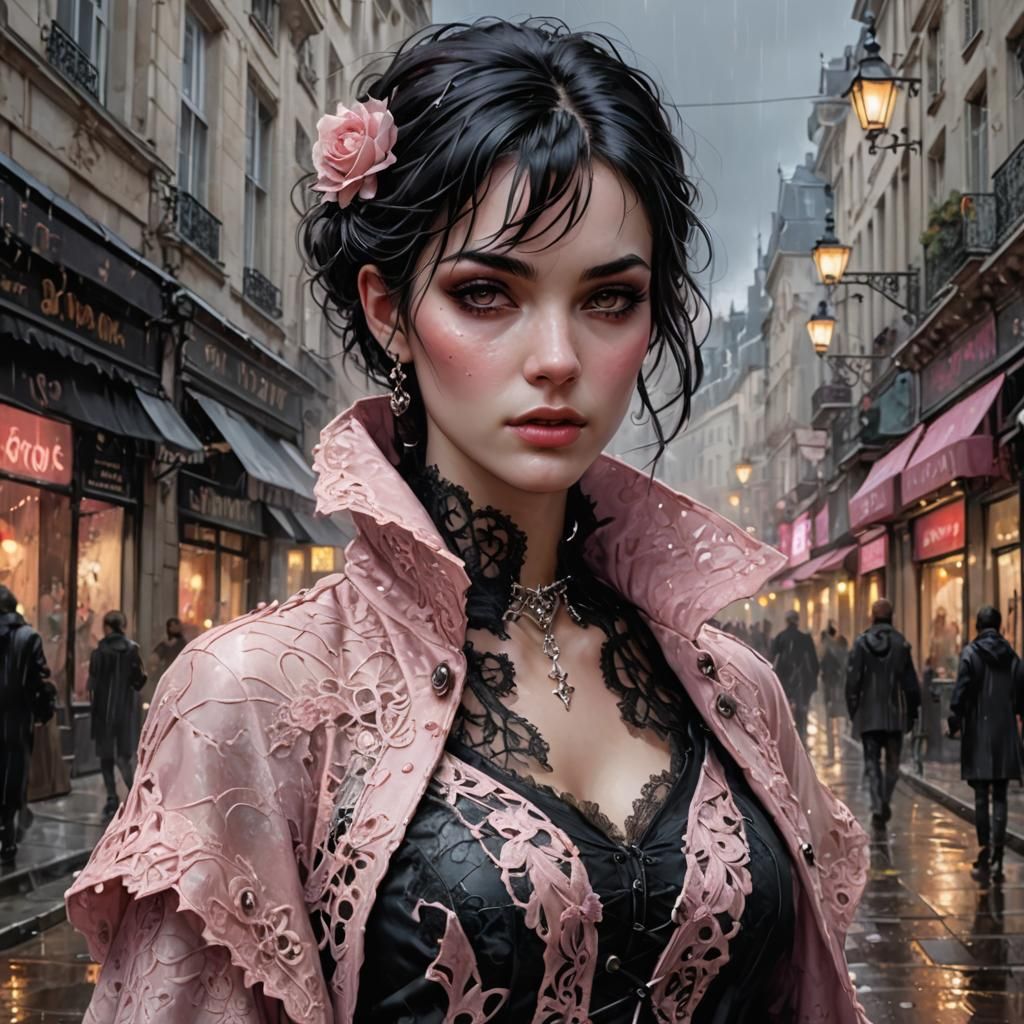 Gothic French Beauty in Pink Lace, Splash Art
