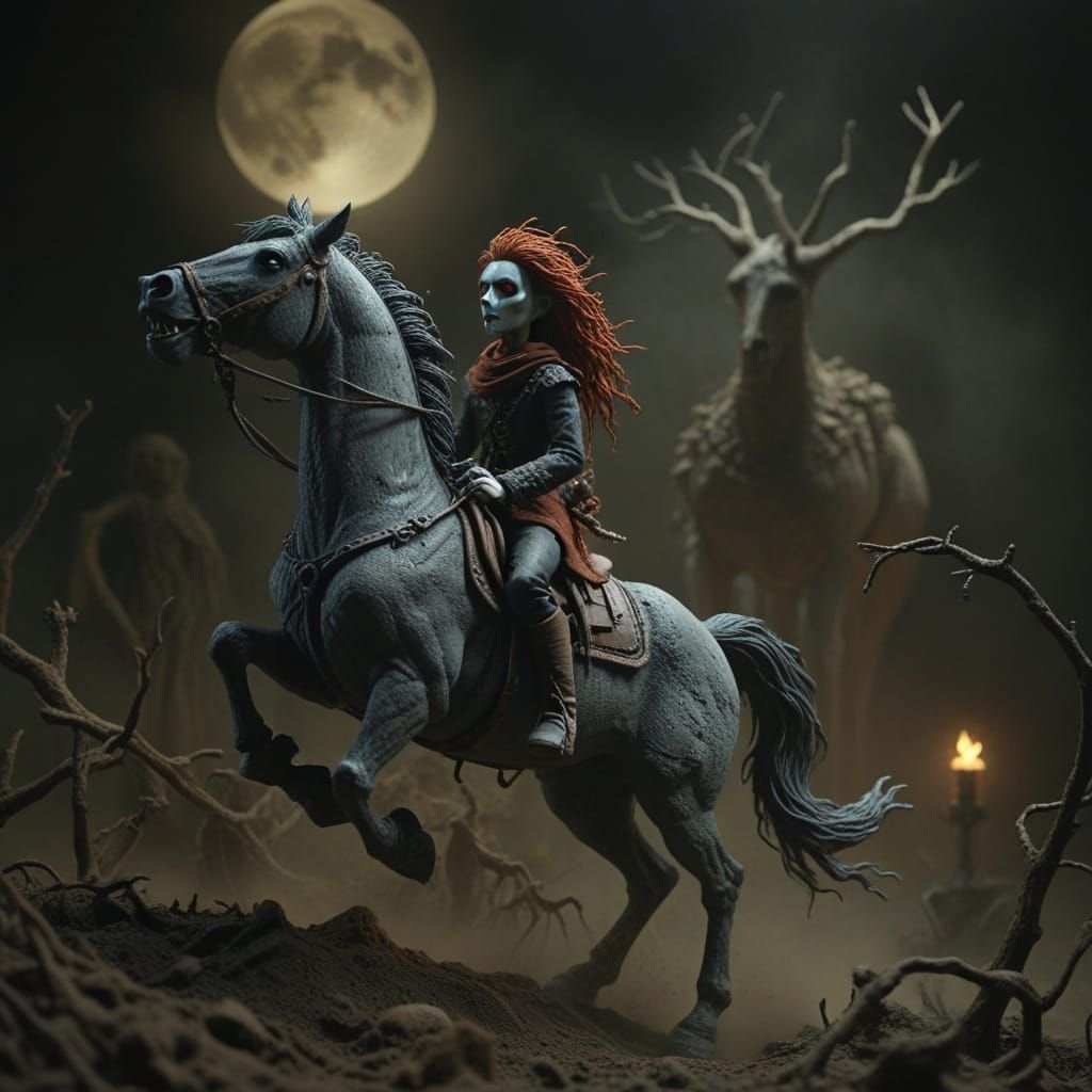 Headless Horseman Claymation in Dark Fantasy Style
