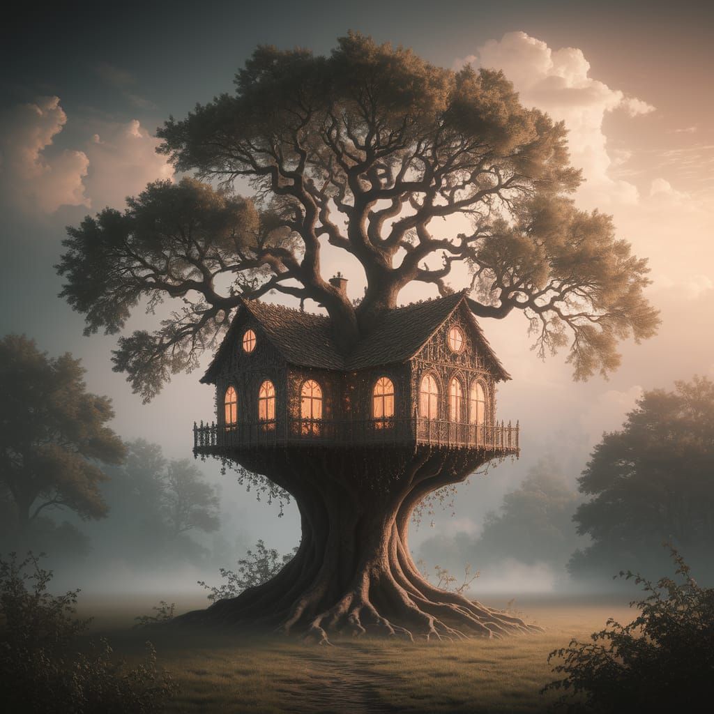 Whimsical Treehouse Radiates Ethereal Light