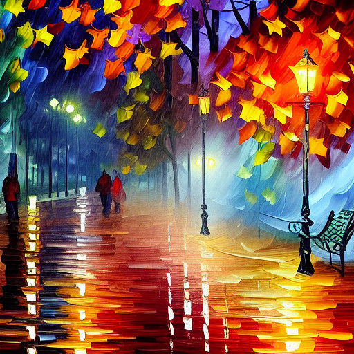 Vibrant Autumn Night in a Rain-Soaked Alley, in Neo-Expressi...