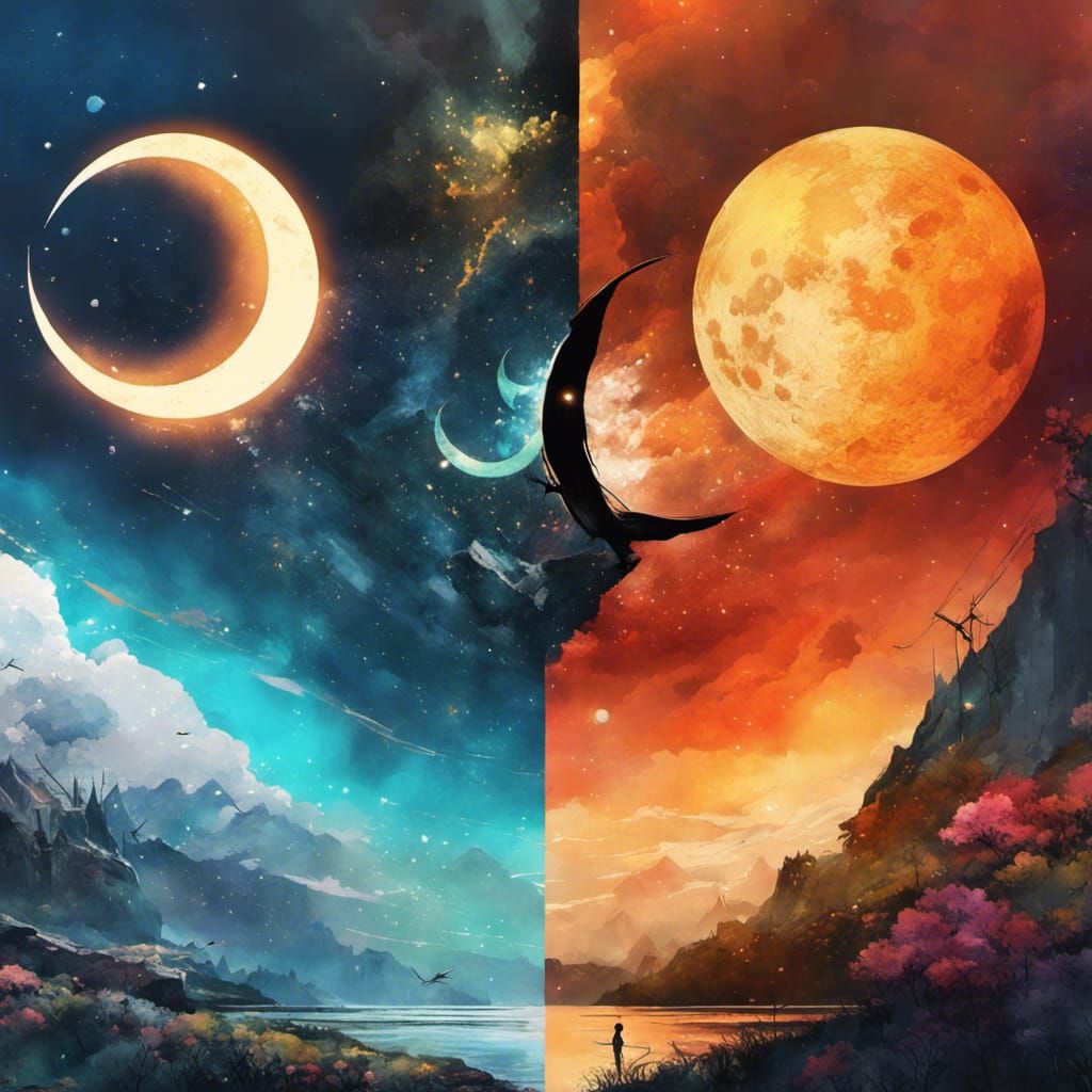 Sun and Moon in Anime Landscape Masterpiece