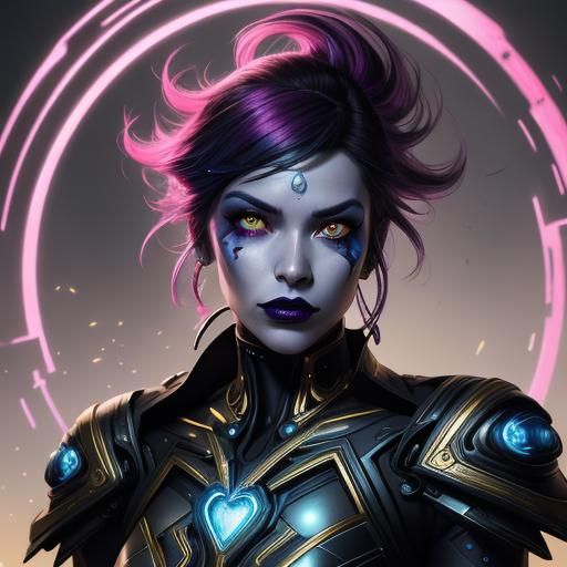 Cyborg Woman with Energy Heart, Hyperdetailed Portrait