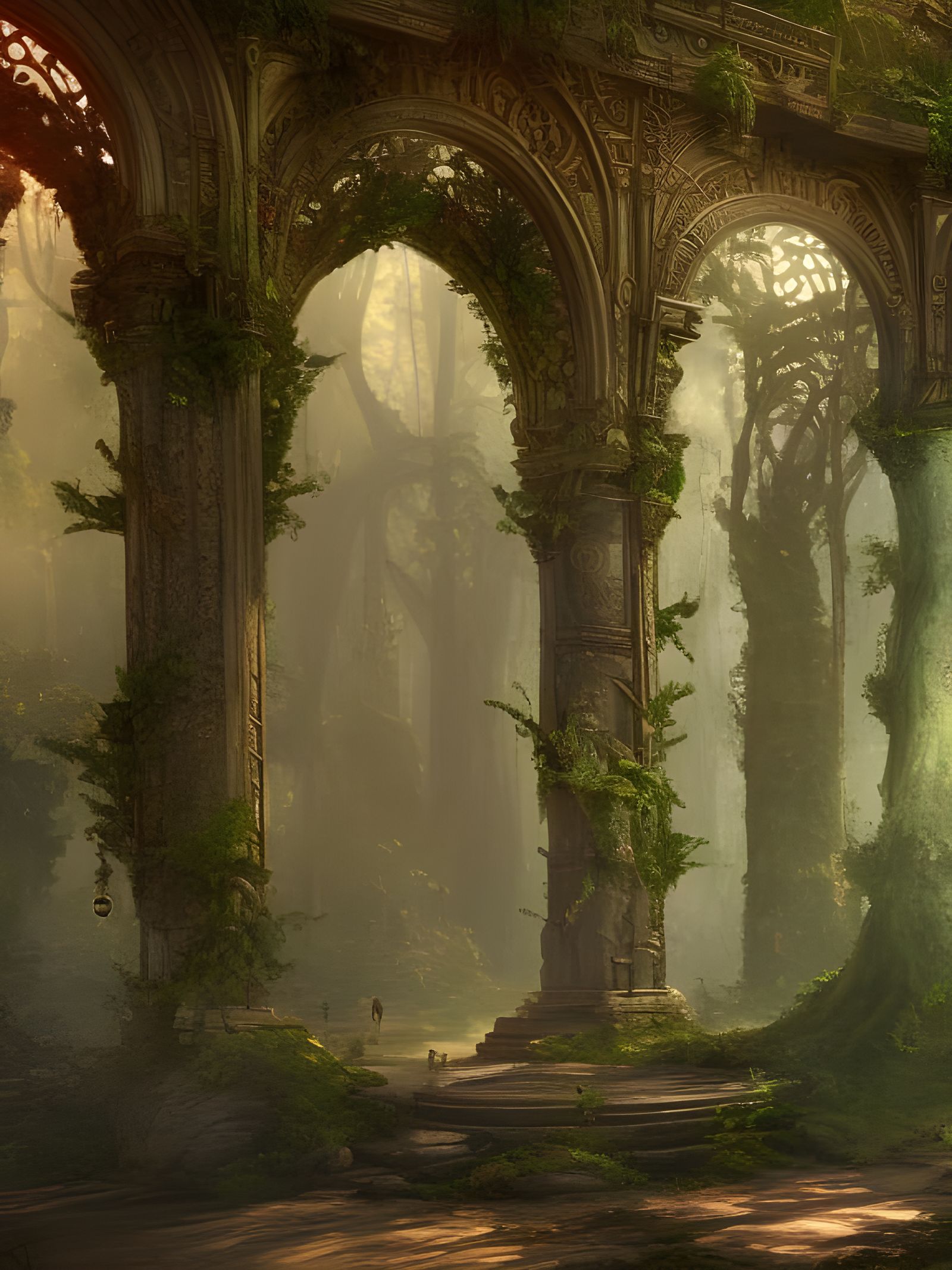 Bohemian Forest Temple: Detailed Matte Painting