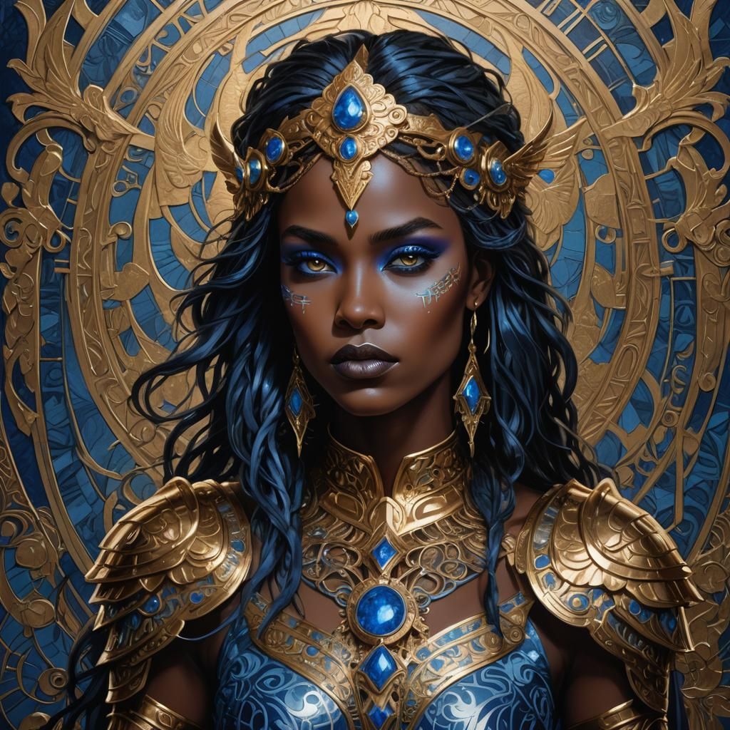 Art Nouveau Valkyrie Portrait with Golden Armor