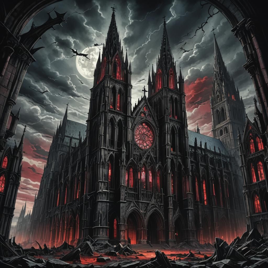 Ominous Gothic Cathedral in Dark Fantasy Style