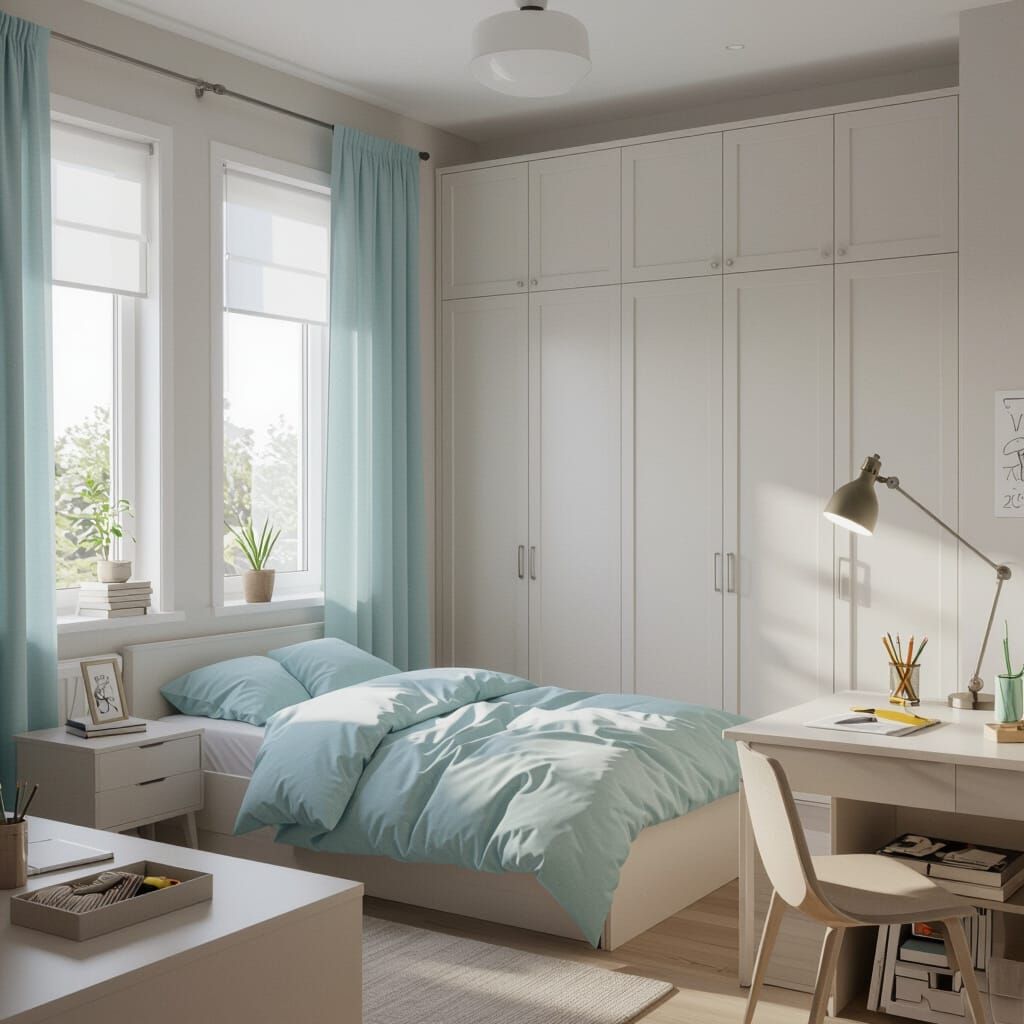 Minimalist Bedroom with Light Colors and Soft Lighting