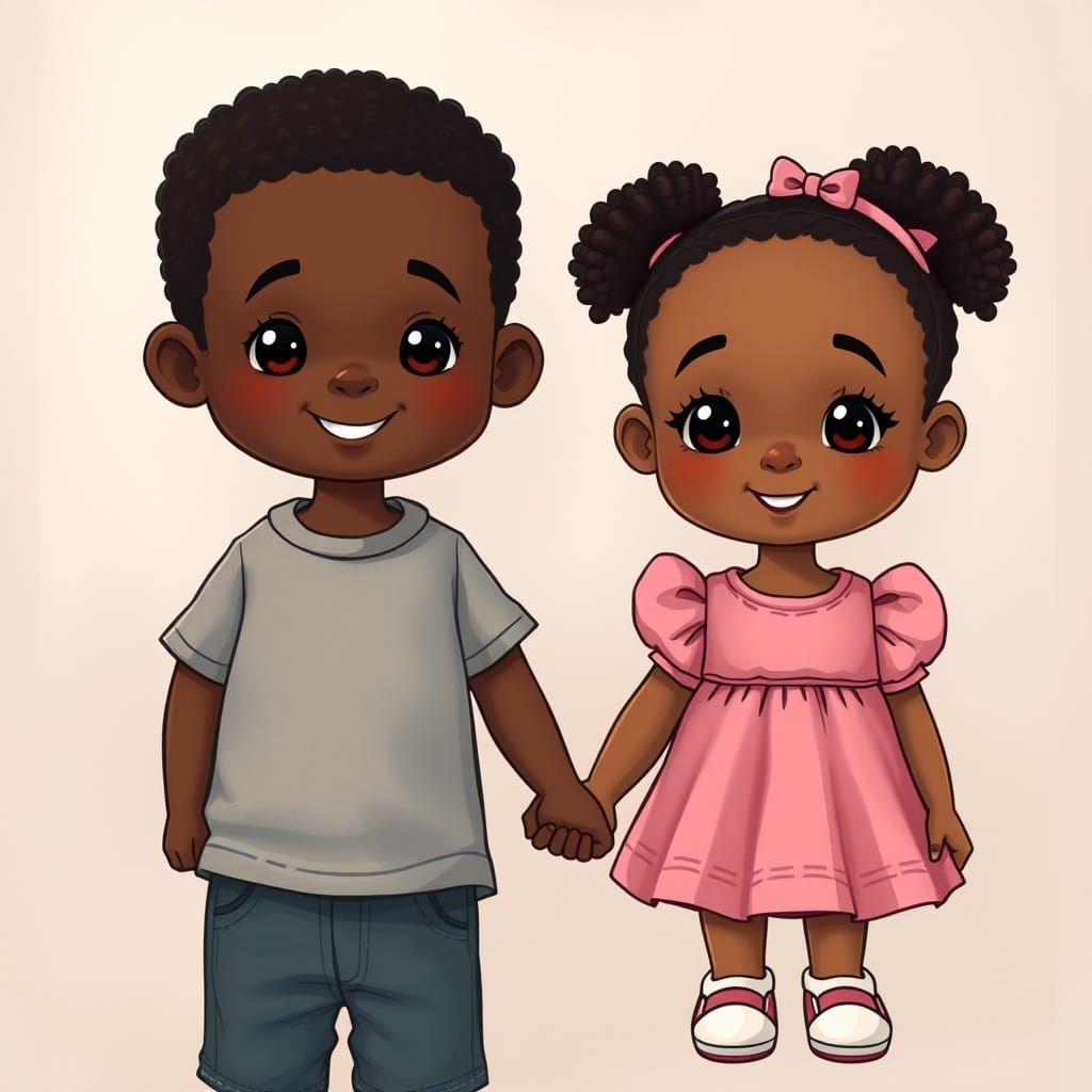 Joyful Friendship: African American Children Holding Hands