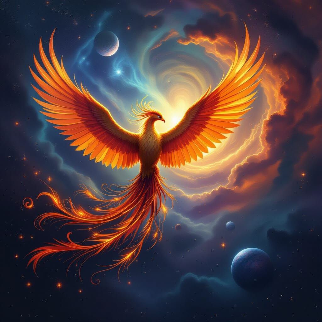 Majestic Phoenix Soars Through Cosmic Nebula