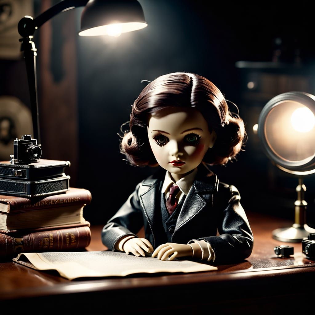 Vintage Film Noir Doll on Desk