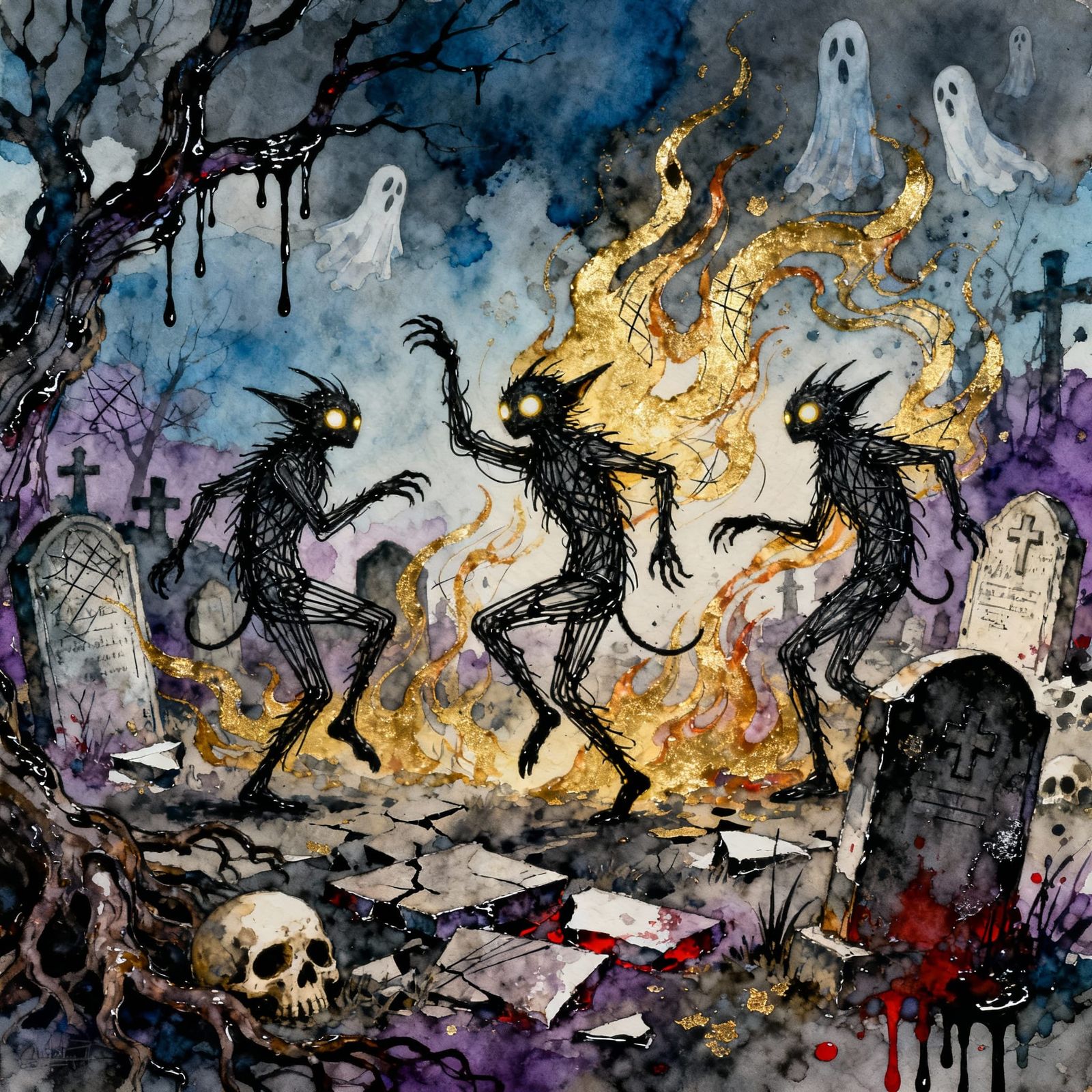 Graveyard Smash: Surreal Critters Celebrate with Ink Fire Da...