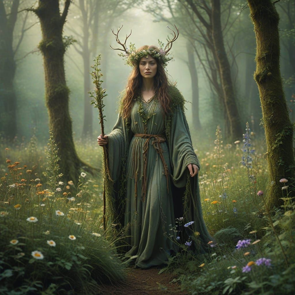 Whimsical Druid Teaches in Serene Forest Glade