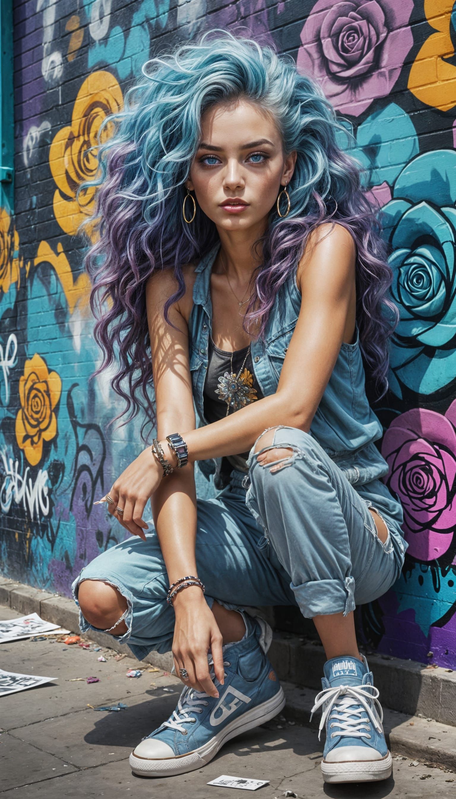 Bohemian Goddess Amidst Urban Graffiti