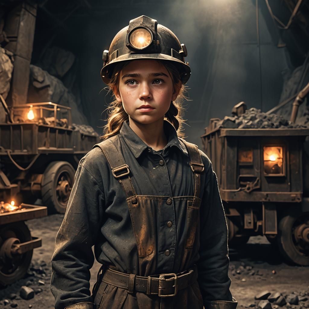 Dramatic Film Still of Girl in Coal Mine