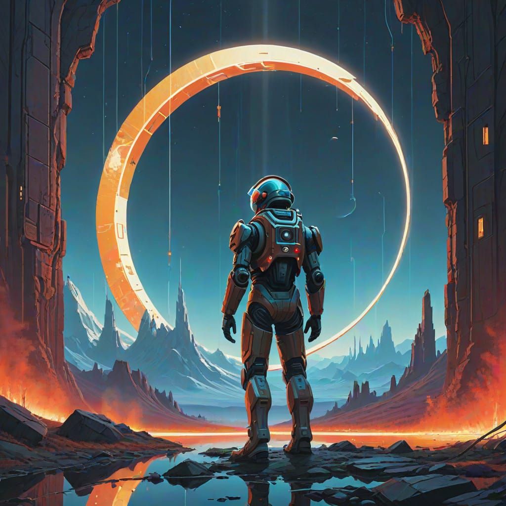 Surreal Time Portal Bridges Heaven and Hell in Cyberpunk Sty...