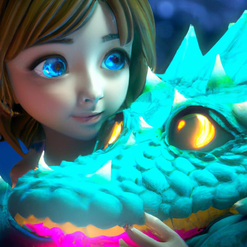 Girl and Dragon: Holographic Astral Cosmic Illustration