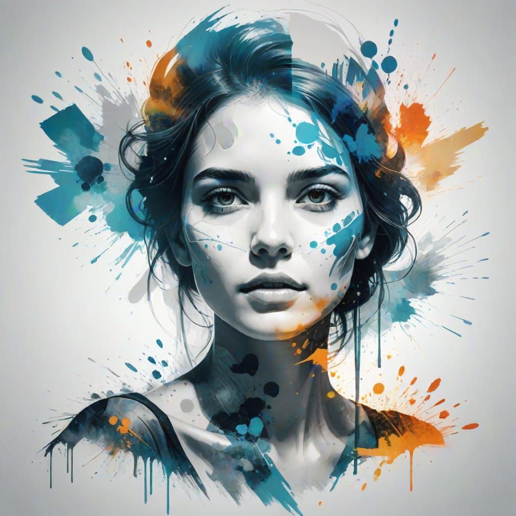 Beautiful Woman Emerge from Double Exposure Illustration