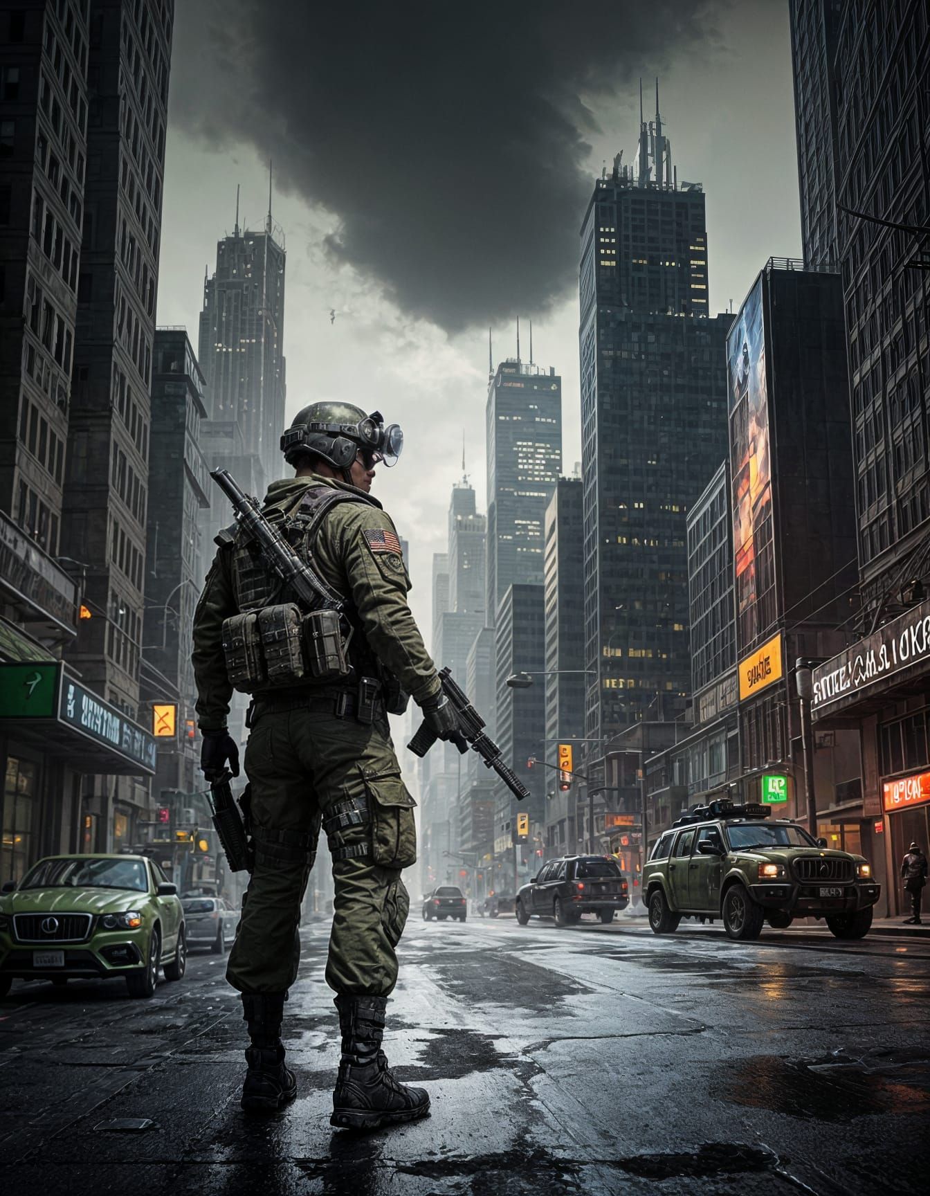 Cyber Warfare Soldier in Urban Battle