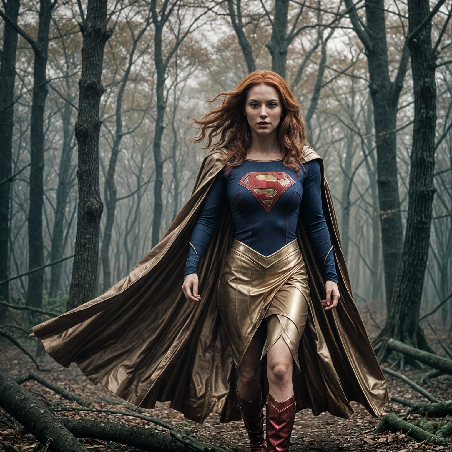 Supergirl Vampire in Creepy Woods, Cinematic Still