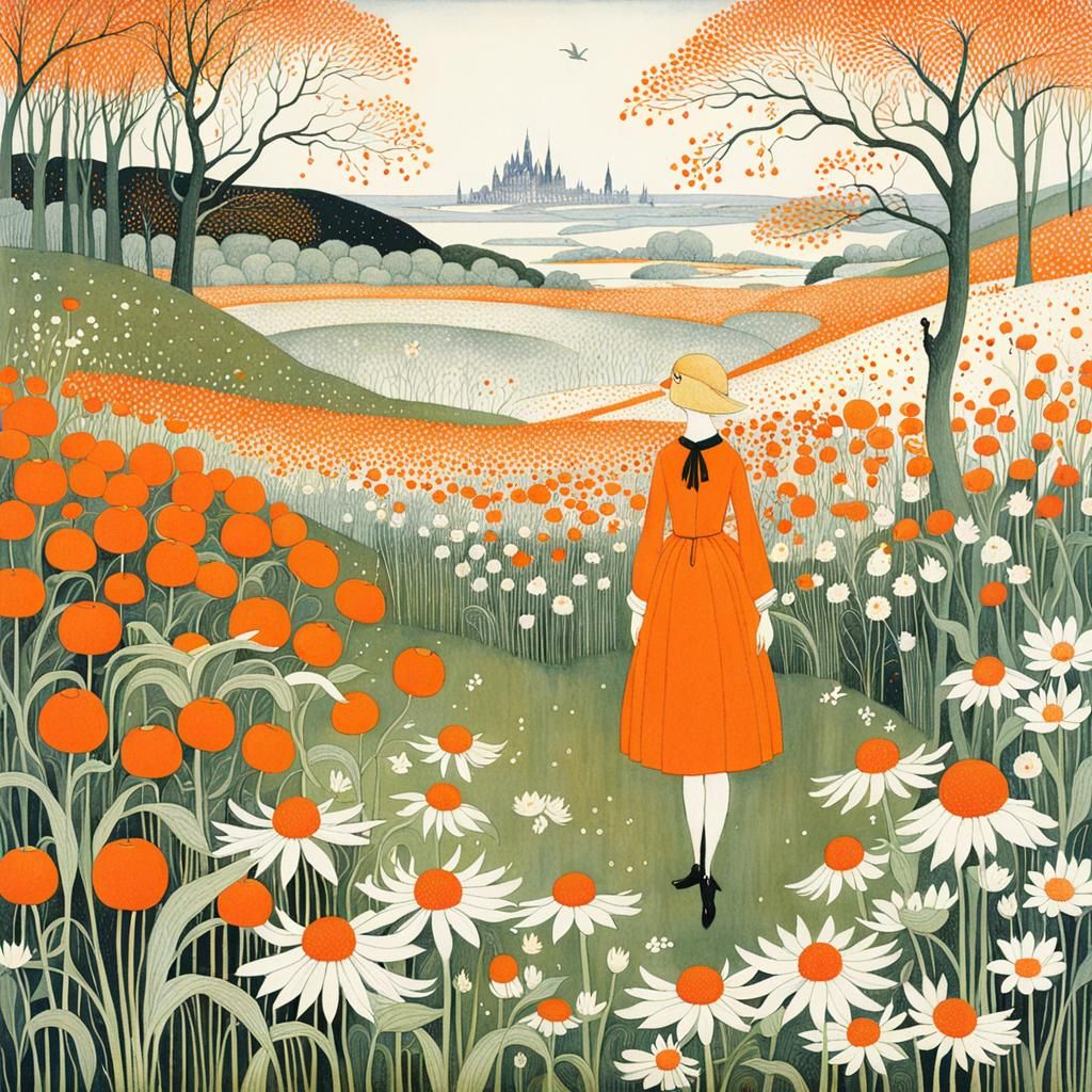 Orange Color Study: Vintage Illustration Art