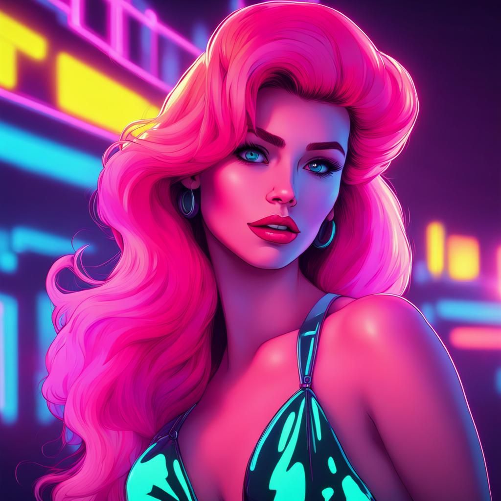 Attractive Ariel in Synthwave Neon Retro Style