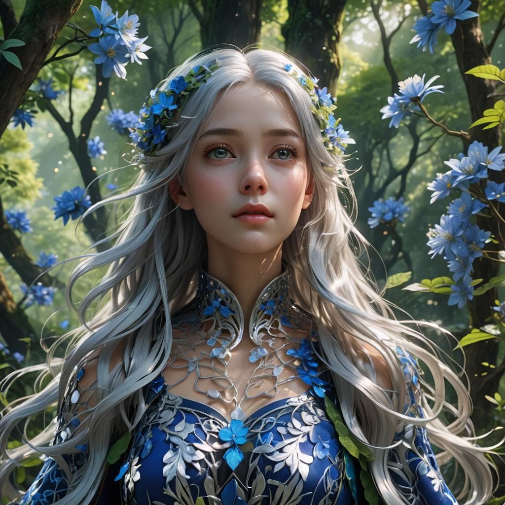 Anime Woman in Enchanted Forest, 3D Render
